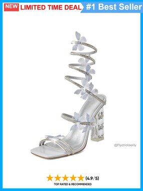 PU Leather Rhinestone Strappy Block Heel Sandals Square Toe Prom Party Heels